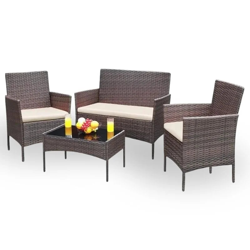 4-Piece Rattan Lounge Garden Furniture Set