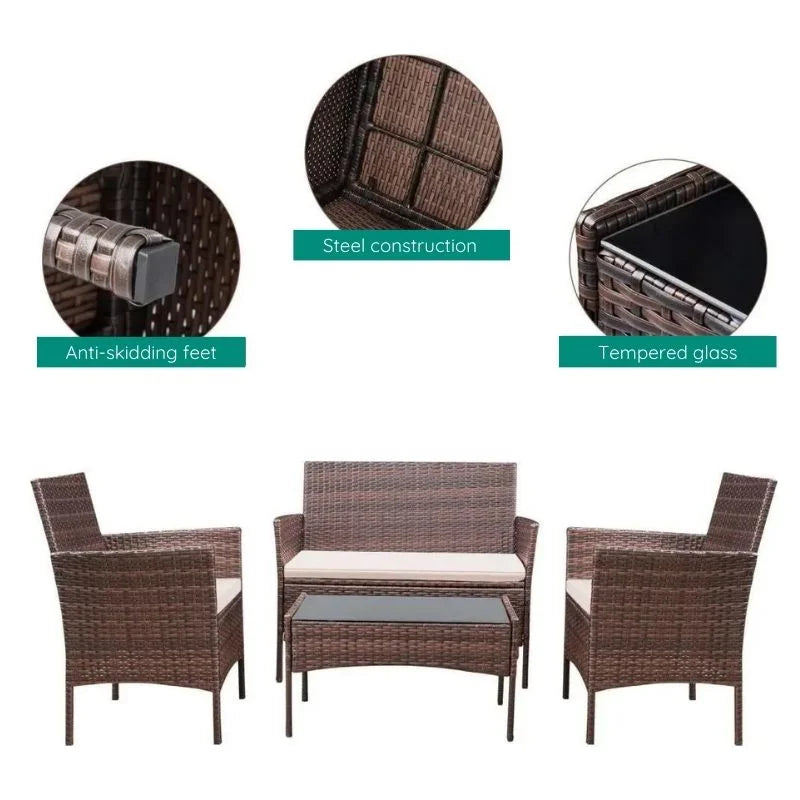 4-Piece Rattan Lounge Garden Furniture Set