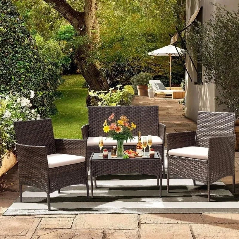 4-Piece Rattan Lounge Garden Furniture Set