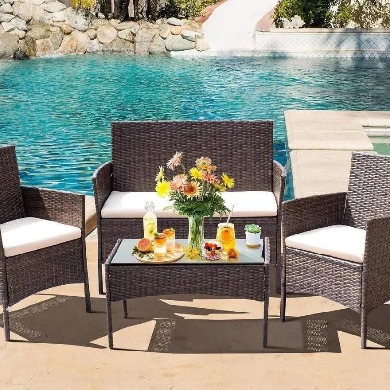 4-Piece Rattan Lounge Garden Furniture Set