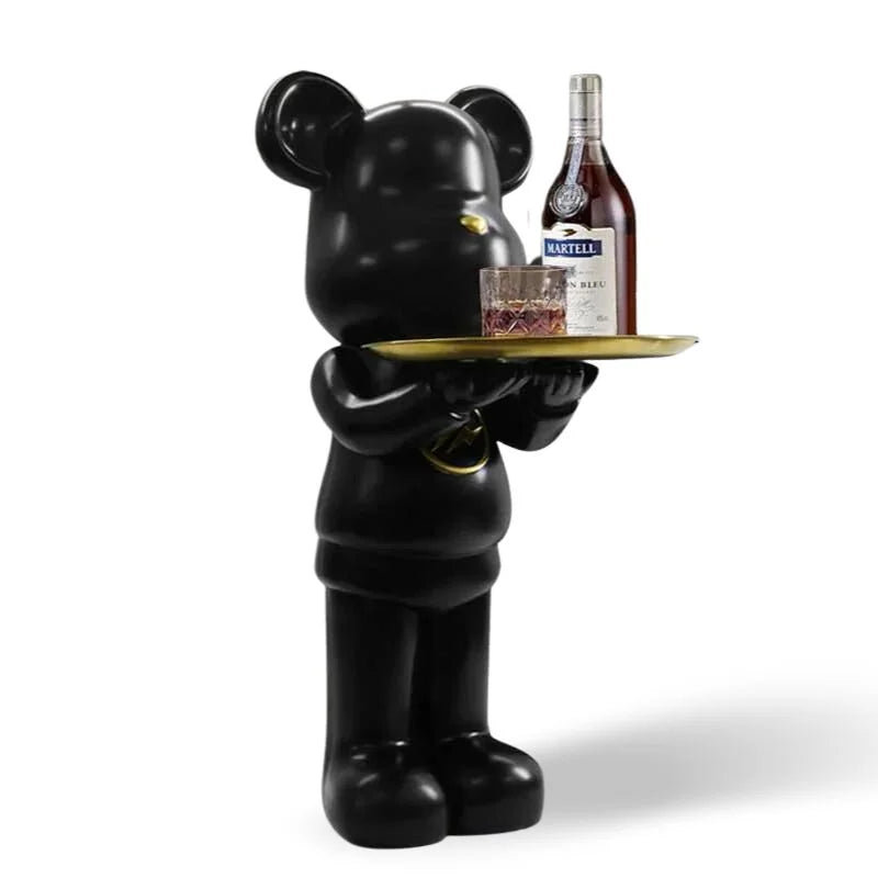 Minimalistic Large Bear Statue with Decorative Tray Table