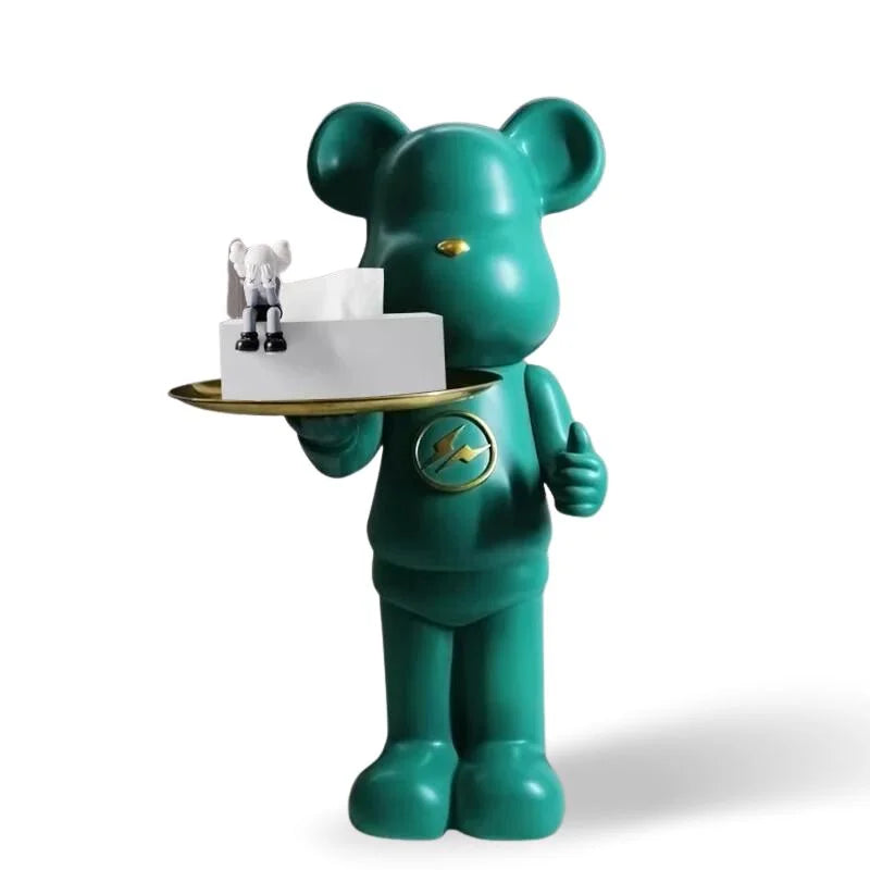 Minimalistic Large Bear Statue with Decorative Tray Table