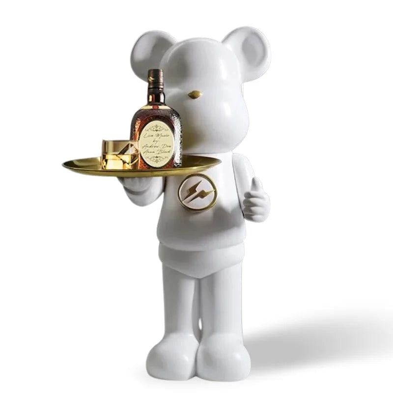 Minimalistic Large Bear Statue with Decorative Tray Table