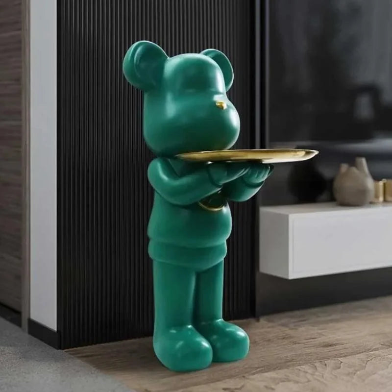Minimalistic Large Bear Statue with Decorative Tray Table
