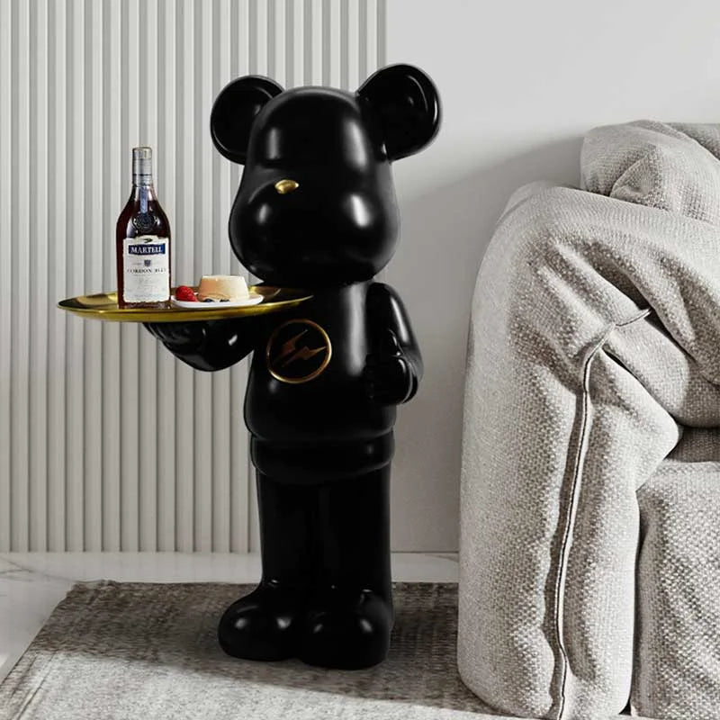 Minimalistic Large Bear Statue with Decorative Tray Table