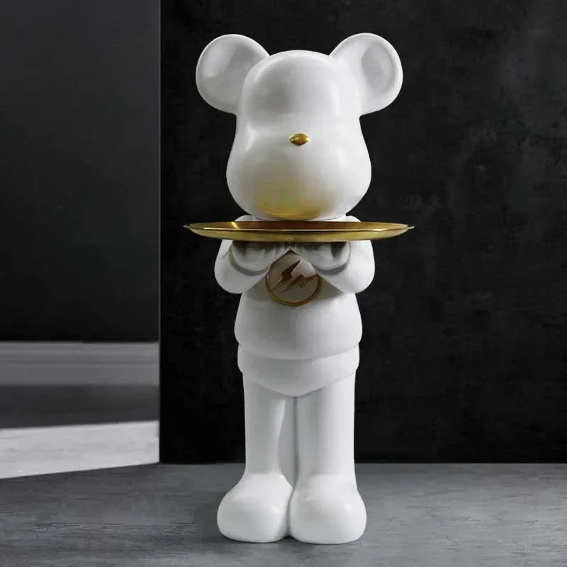 Minimalistic Large Bear Statue with Decorative Tray Table