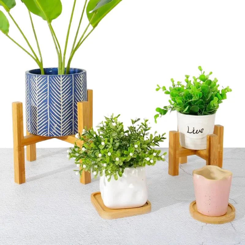 Natural Wooden Plant Pot Trays for Indoors
